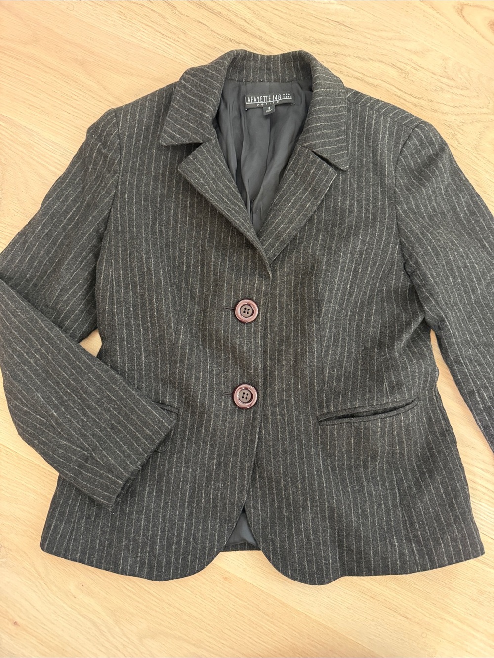 Lafayette 148 New York 100% Wool Pinstripe Blazer Jacket Grey Petite 8